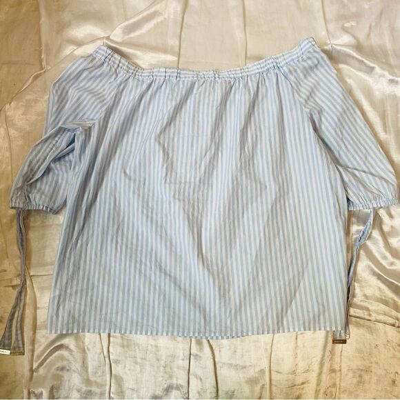 Michael Michael Kors Womens Blue And White Striped Off The Shoulder Top Size XL - Picture 2 of 12